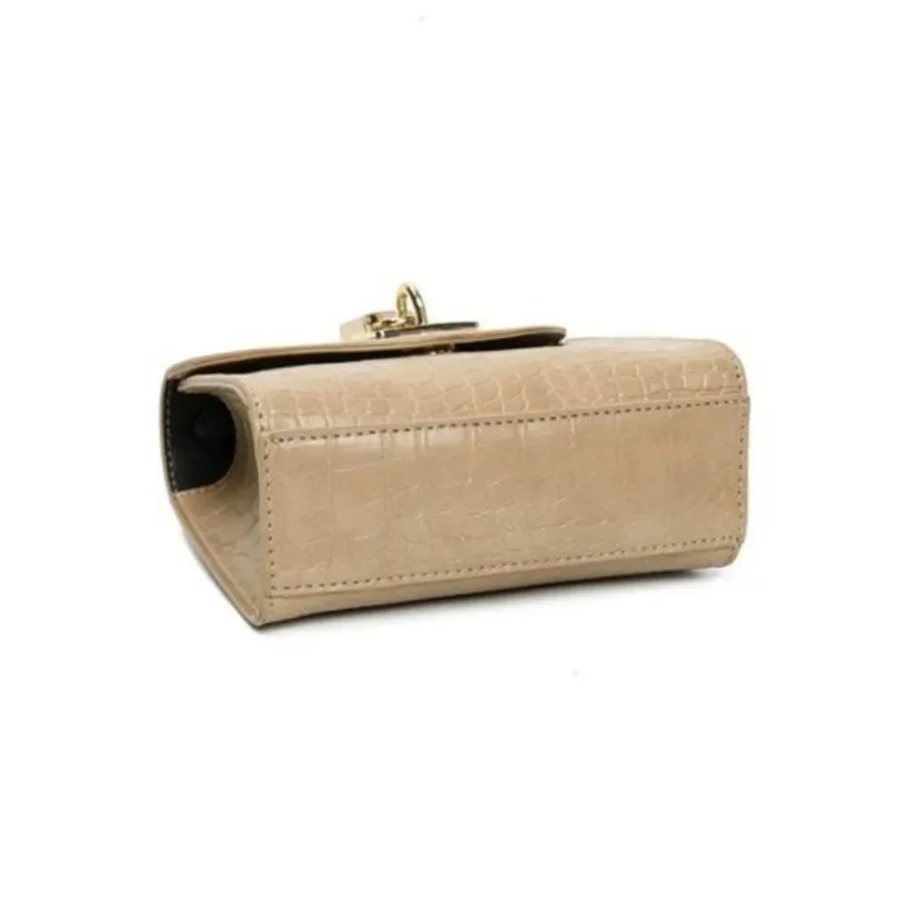 Crocodile Embossed Satchel with Lock / Crossbody Handbag in Beige - NWT - Picture 3 of 7
